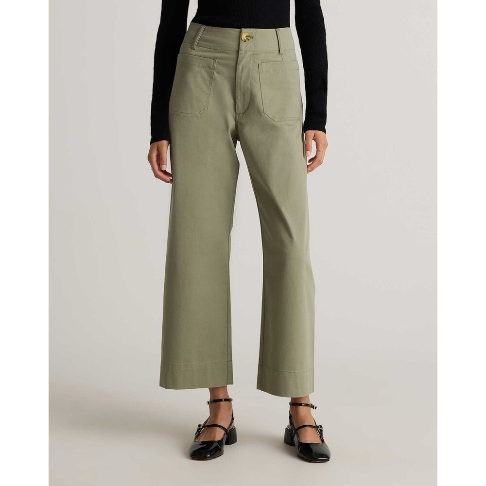 Quince Women Organic Stretch Cotton Chino Cropped Wide Leg Pants Green 10